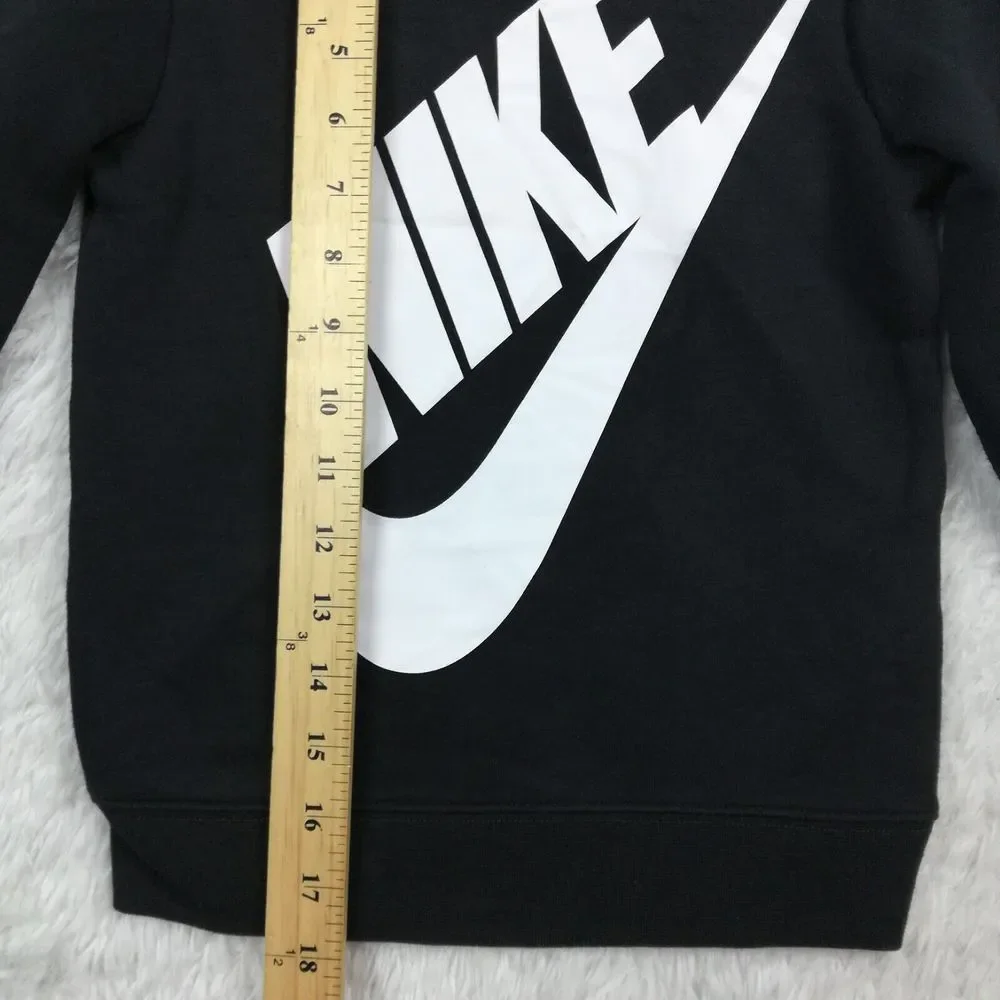 Nike Boys Sweatshirt Swoosh Big Logo Black‎ Crew Neck Screenprint 4 New